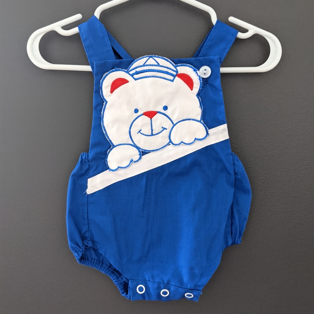 Vintage Royal blue one piece bubble romper